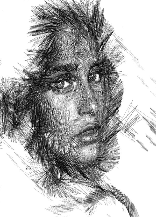 Female Sketch in Black and White Digital Art by Rafael Salazar