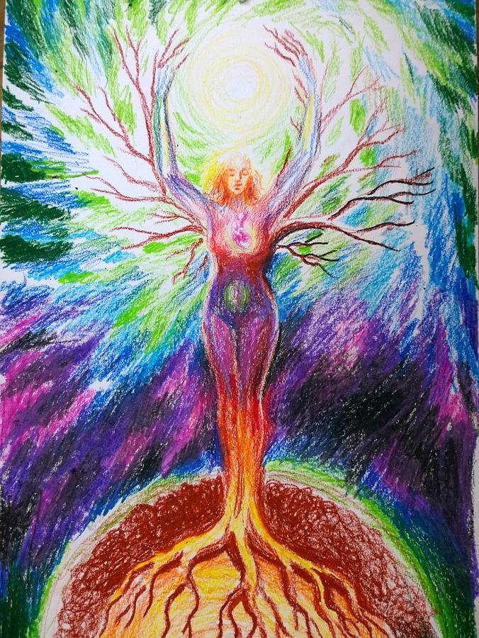 Tree Drawing - Feminine energy between the earth and the universe by Chirila Corina