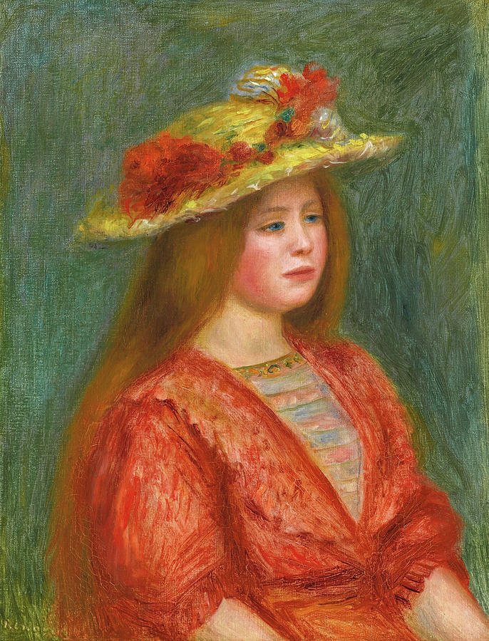 Femme au corsage rouge Painting by Pierre-Auguste Renoir