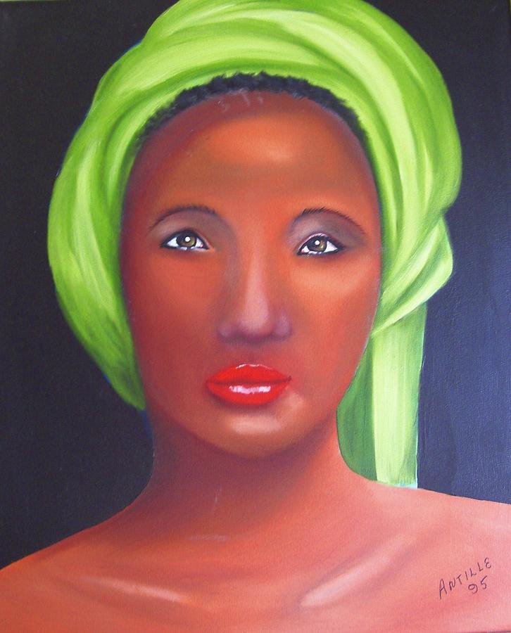 Portrait Painting - Femme au turban vert by Arthur Antille