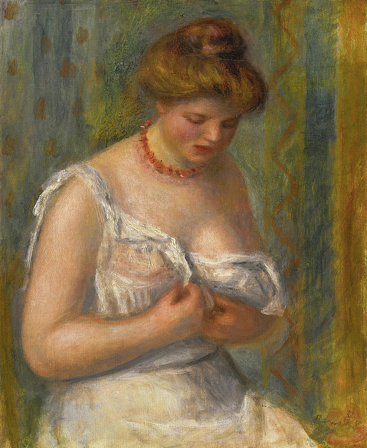 Femme en Chemise Blanc Painting by Pierre-Auguste Renoir