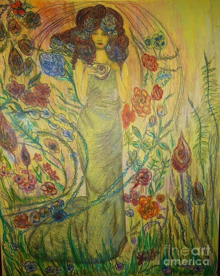 Femme in flowers Drawing by Lisa Koyle