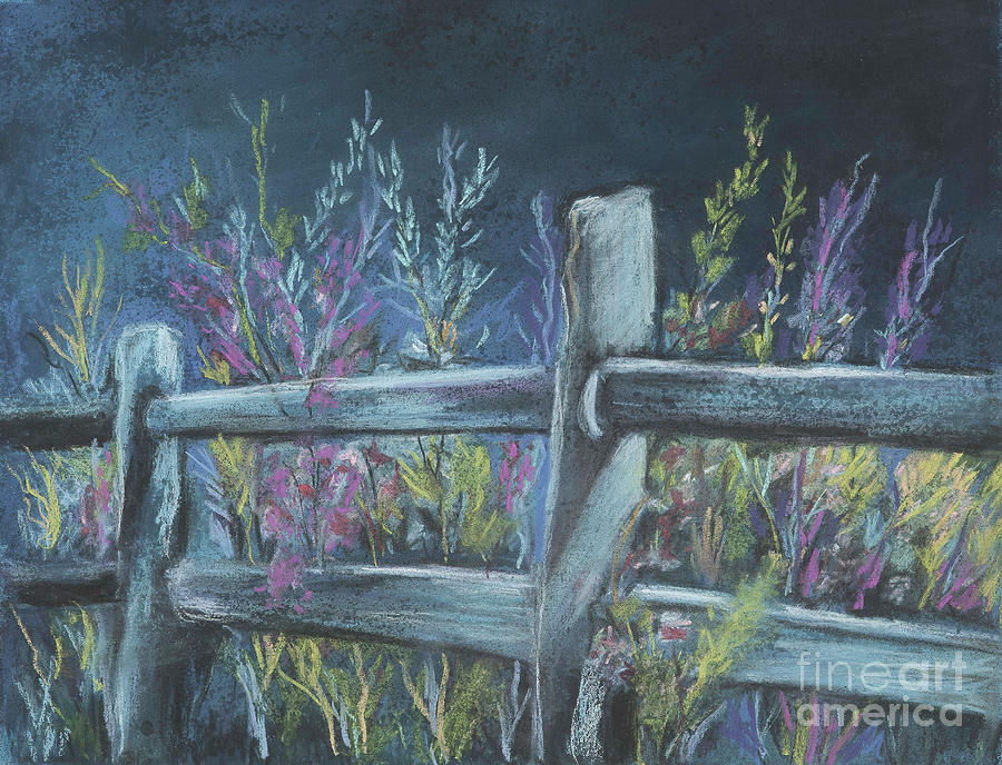 Fence Post and Flowers Painting by Pati Pelz
