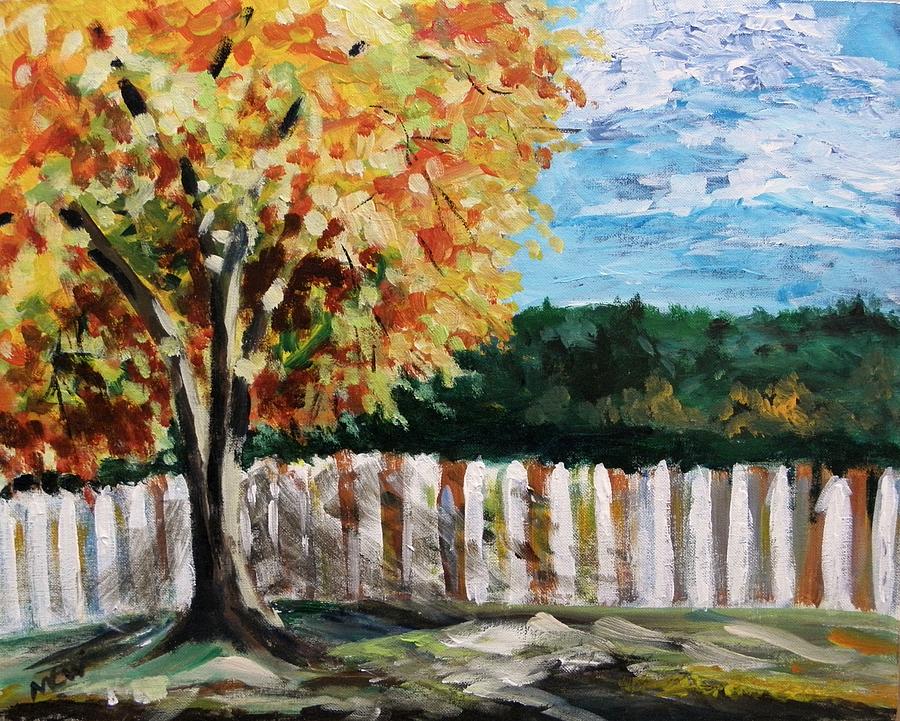Fence under the Maple Painting by Mary Carol Williams