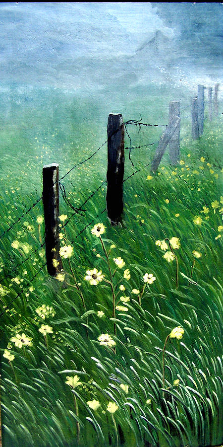 Landscape Painting - Fence With A Ghost House by Robert Thomaston