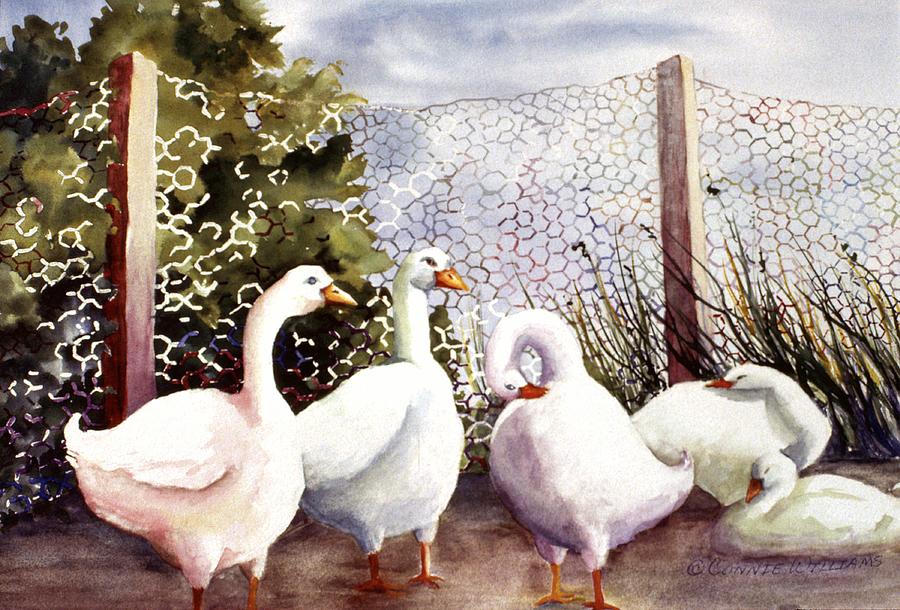 Fenced In Quackers Painting by Connie Williams