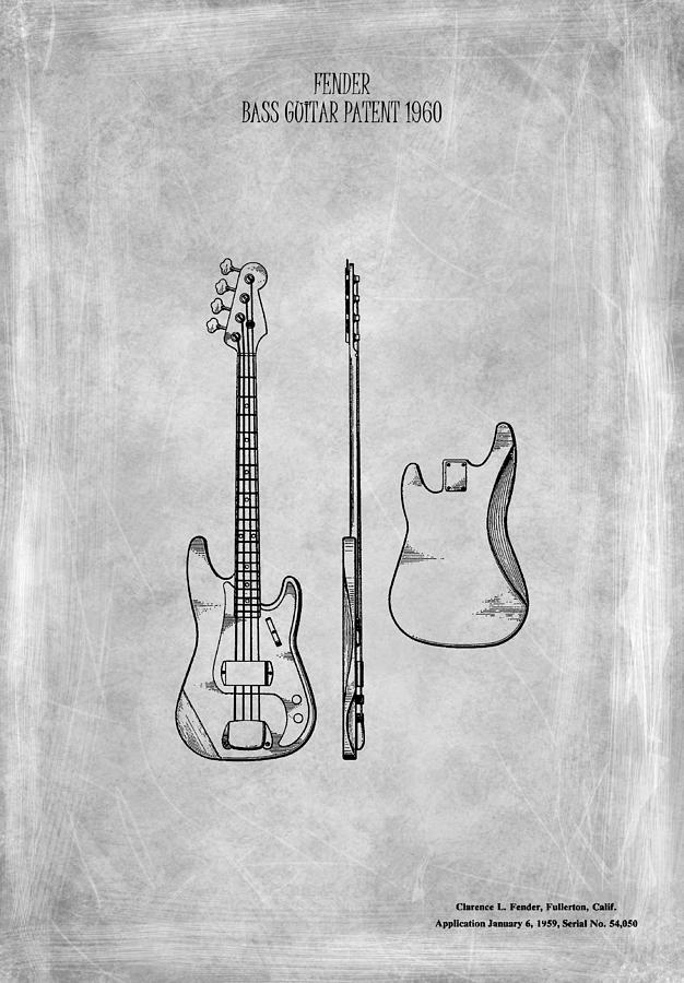 Guitar Photograph - Fender Bass Guitar Patent 1960 by Mark Rogan