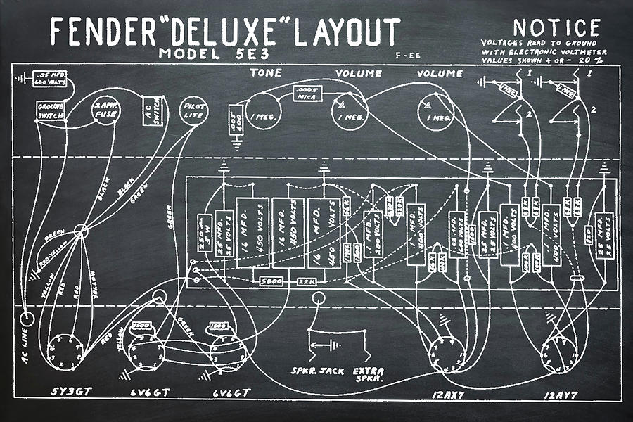 Fender Deluxe Layout Model 5E3 in Chalk Photograph by Bill Cannon
