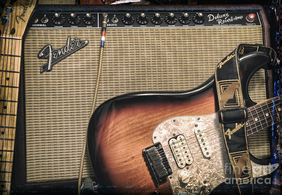 Fender Deluxe Reverb and Strat Digital Art by Christopher Cutter
