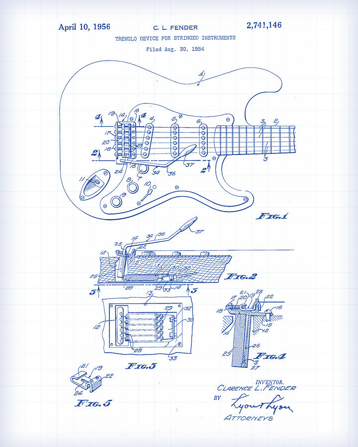 Fender Guitar Patent Drawing Painting by Gary Grayson