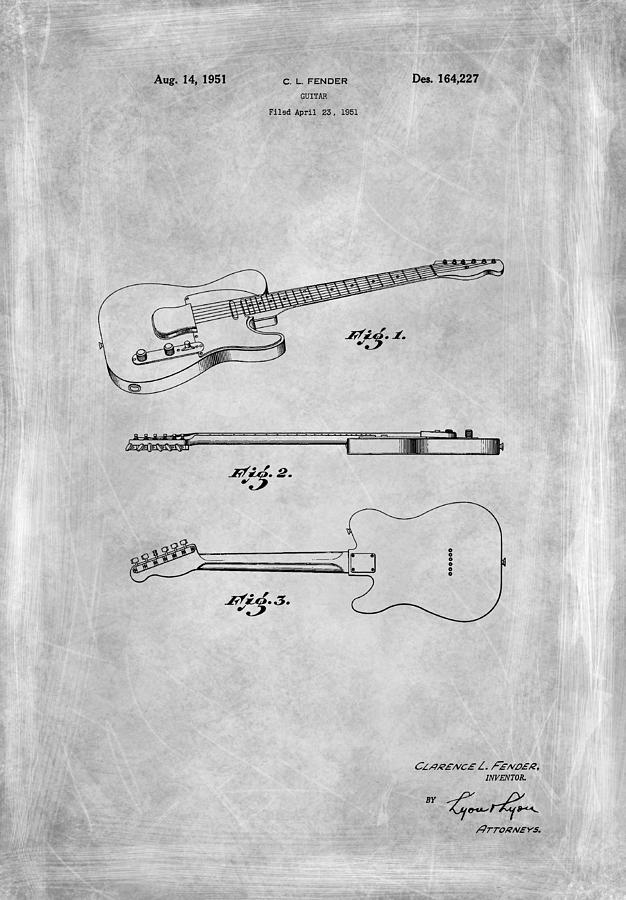 Guitar Photograph - Fender Guitar Patent from 1951 by Mark Rogan