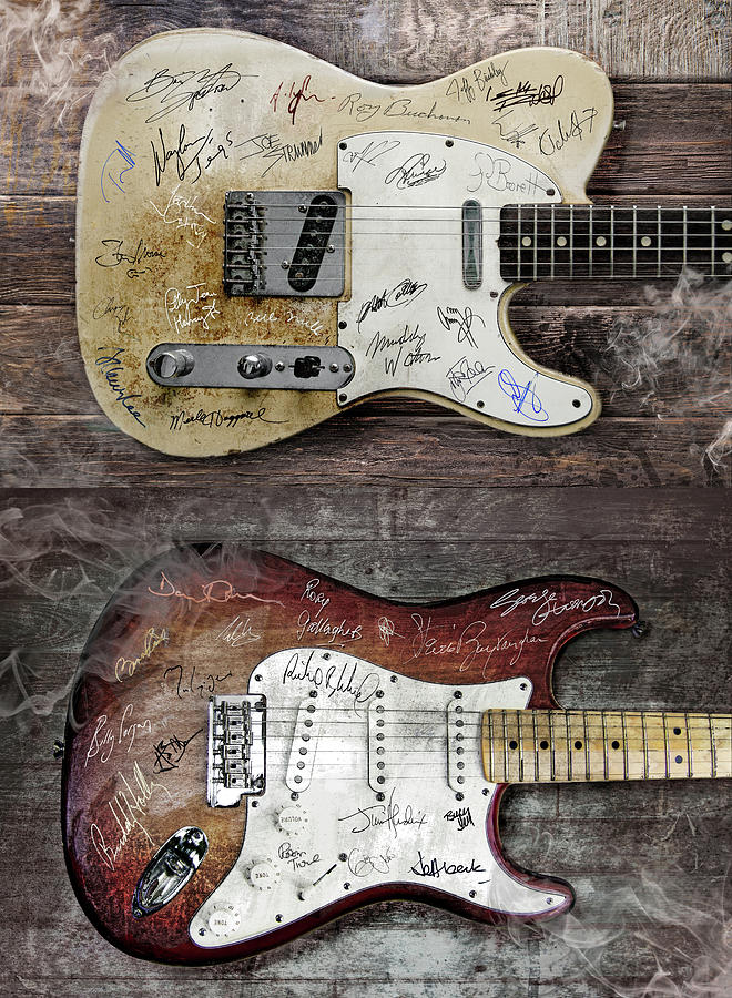Jimmy Page Digital Art - Fender Guitars Fantasy by Mal Bray