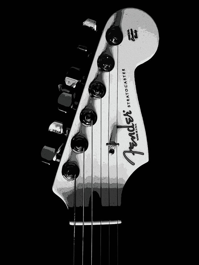Fender Stratocaster in Black and White Painting by AM FineArtPrints