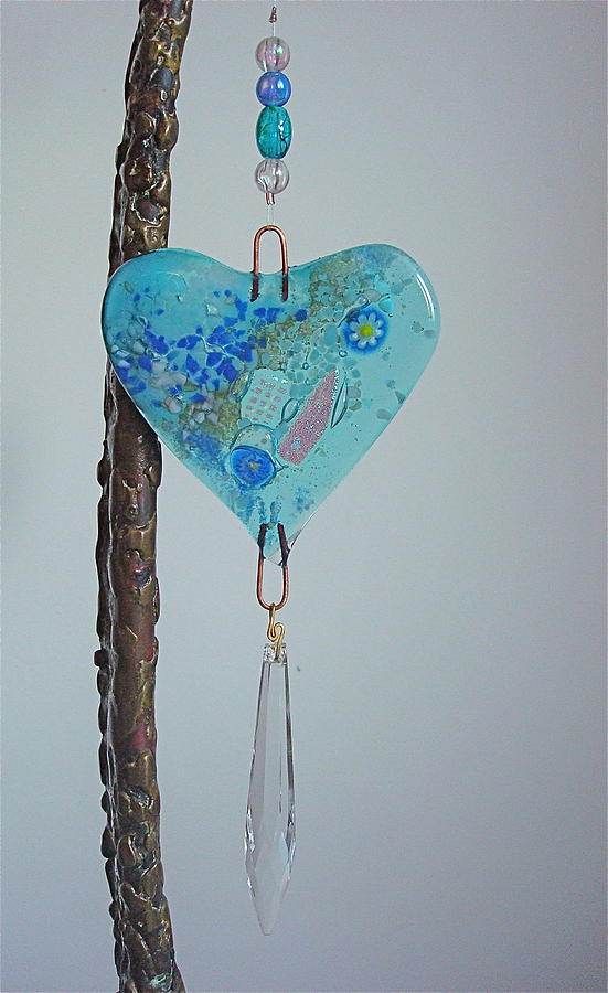 Fused Glass Glass Art - Feng Shui Blue Heart by Cydney Morel-Corton