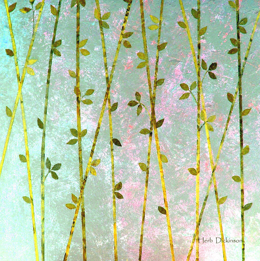 Feng Shui Cane Golden Green Painting by Herb Dickinson