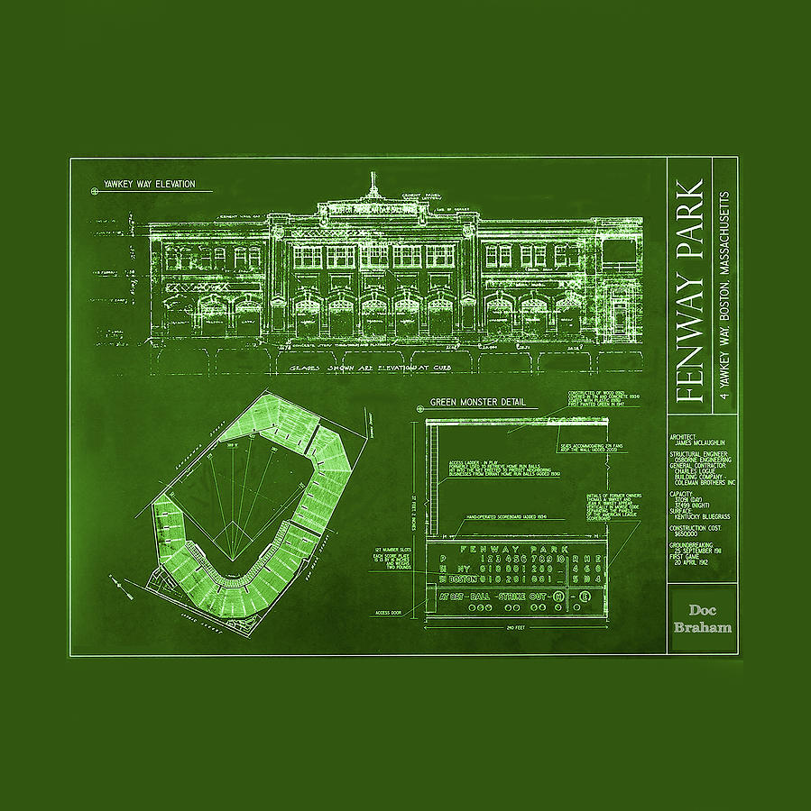 Fenway Park Blueprints Home Of Baseball Team Boston Red Sox Photograph by Doc Braham