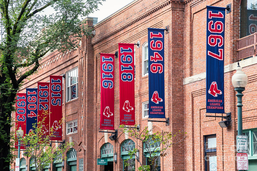 Fenway Park Championship Banners on Yawkey Way Photograph by Dawna Moore Photography