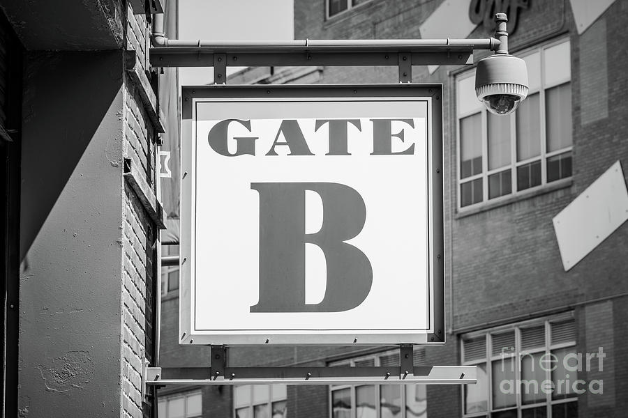Fenway Park Gate B Sign Black and White Photo Photograph by Paul Velgos