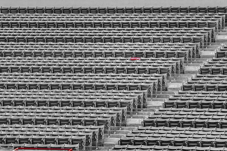 Fenway Park Red Chair Number 21 BW Photograph by Susan Candelario