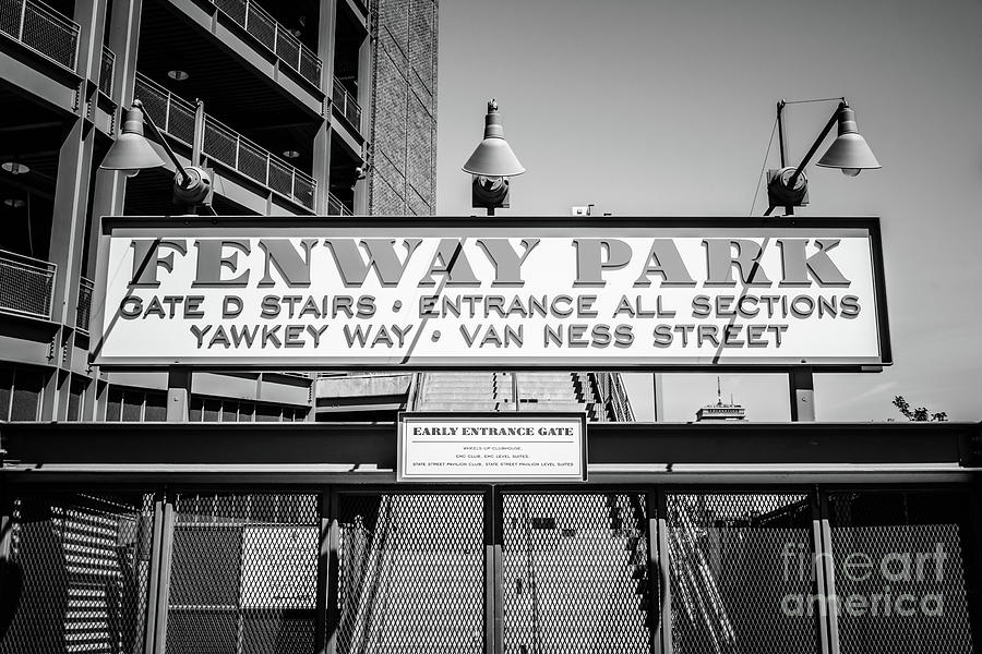 Boston Red Sox Photograph - Fenway Park Sign Black and White Photo by Paul Velgos