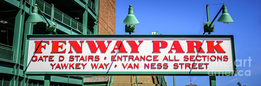 Boston Red Sox Photograph - Fenway Park Sign Gate D Entrance Panorama Photo by Paul Velgos