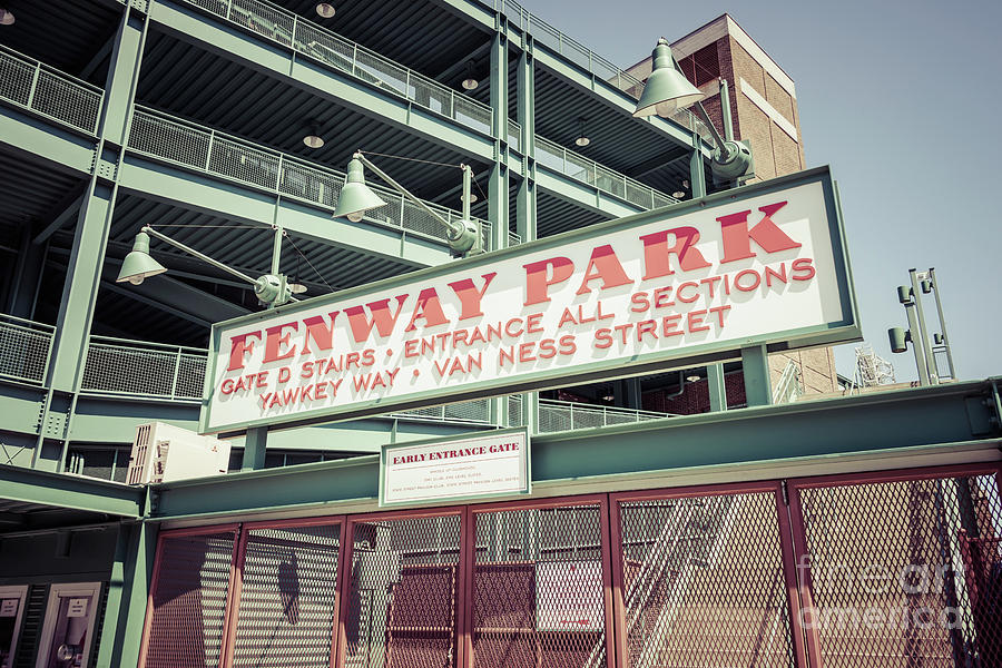 Boston Red Sox Photograph - Fenway Park Sign Gate D Retro Photo by Paul Velgos