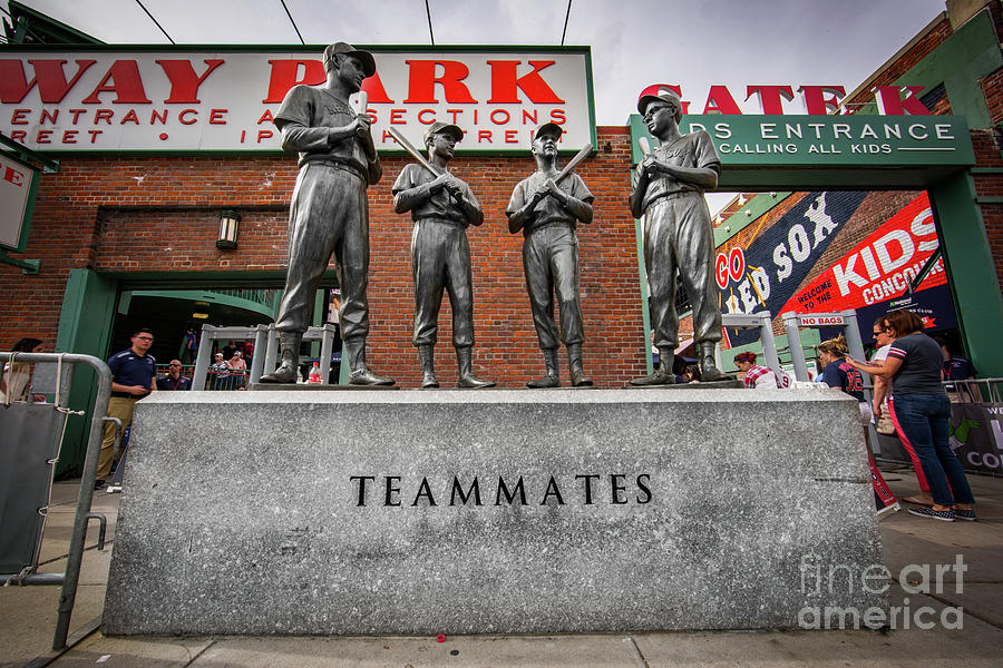 Teammates statue outside Gate B at Fenway Park on Van Ness Street