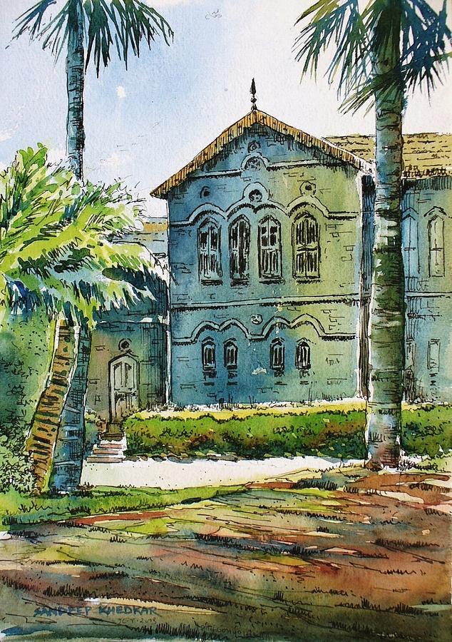 Landscape Painting - Fergusson College Main Building by Sandeep Khedkar