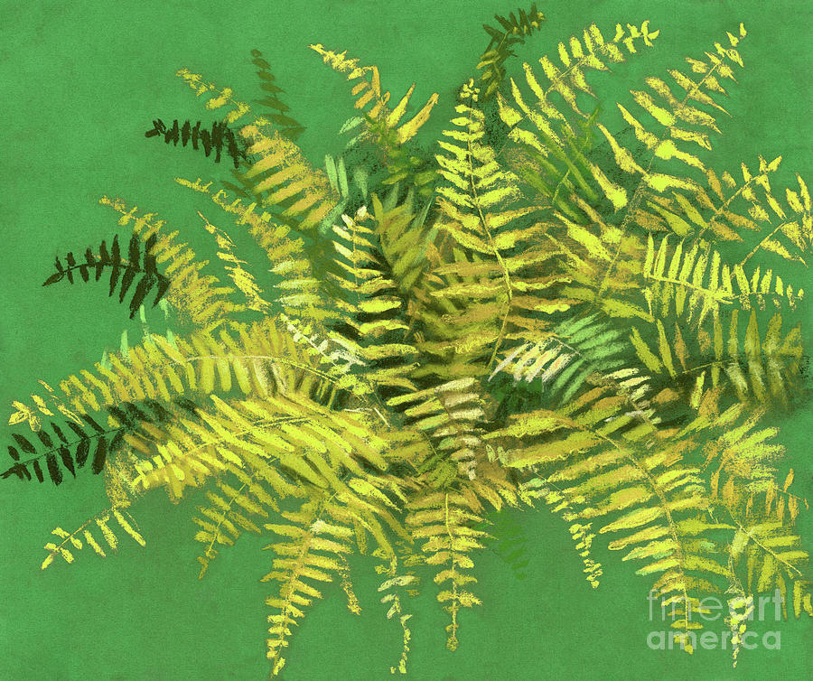 Fern, green and yellow version Painting by Julia Khoroshikh