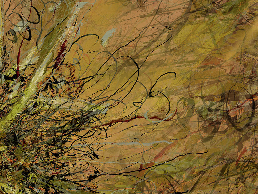 Fern Series Ping to Gray Tendril Detail Mixed Media by Kristin Doner