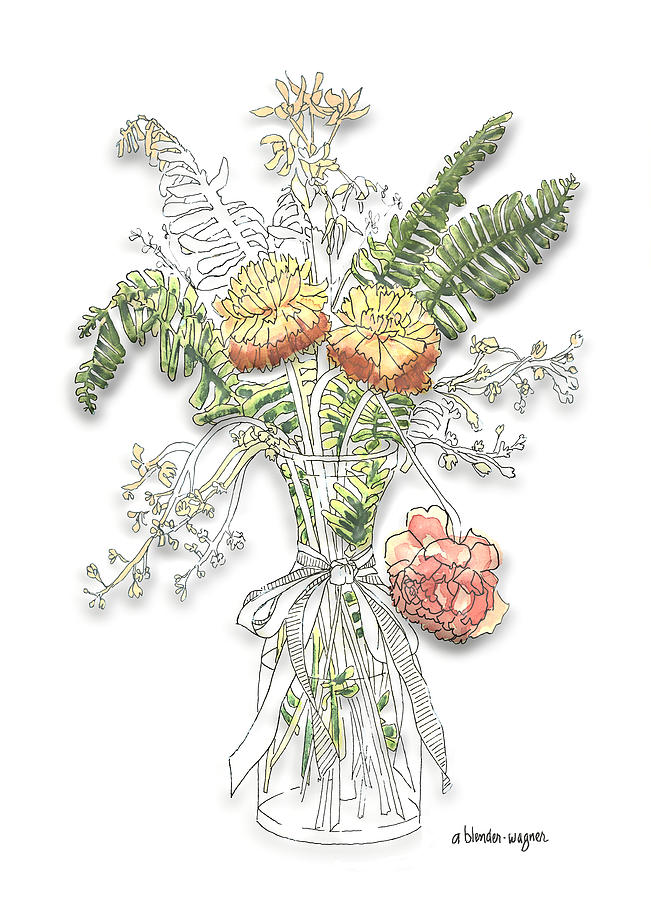 Ferns And Flowers Painting by Arline Wagner