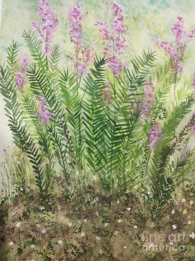 Pink Flowers Painting - Ferns and Flowers by Susan Nielsen