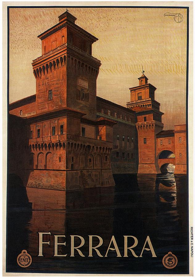 Ferrara Painting - Ferrara Italy Castle - Vintage Travel Poster by Studio Grafiikka
