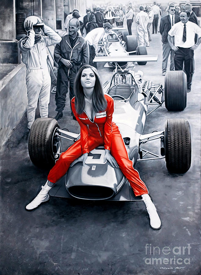 Vintage Painting - Ferrari 312F1  Lady in Red by Artem Oleynik