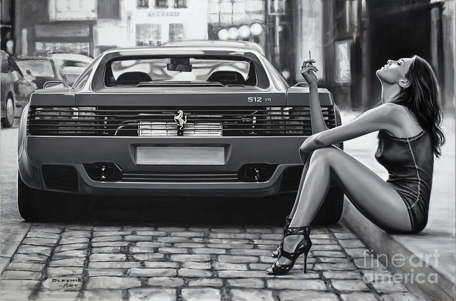 Black And White Painting - Ferrari 512TR and Ledy  by Artem Oleynik