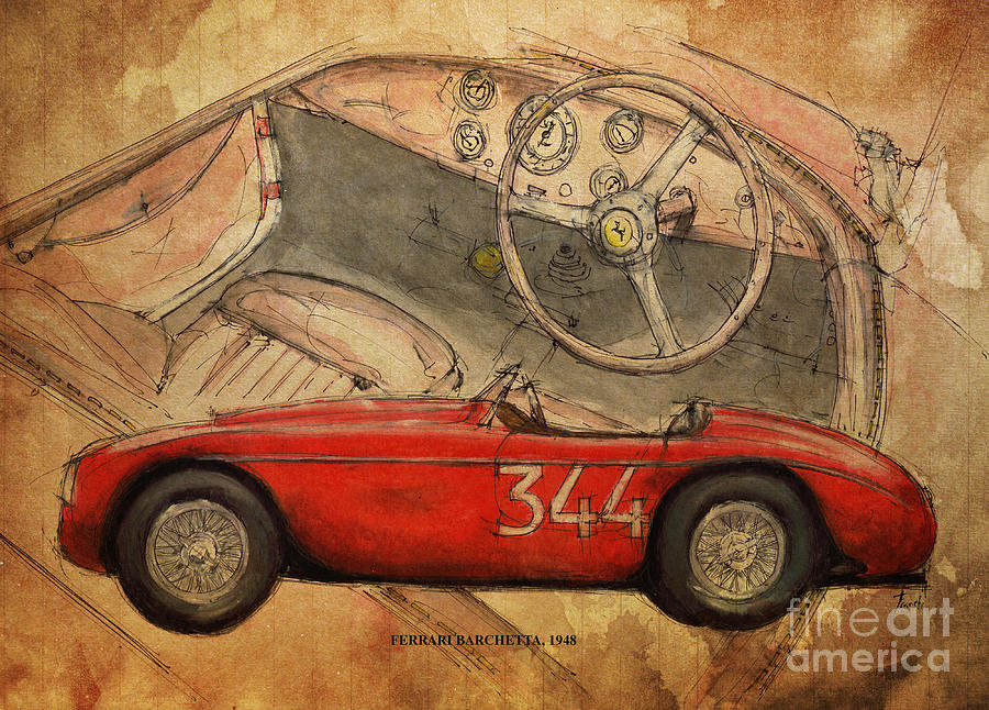 Ferrari Barchetta 1948 Drawing by Drawspots Illustrations - Fine Art ...