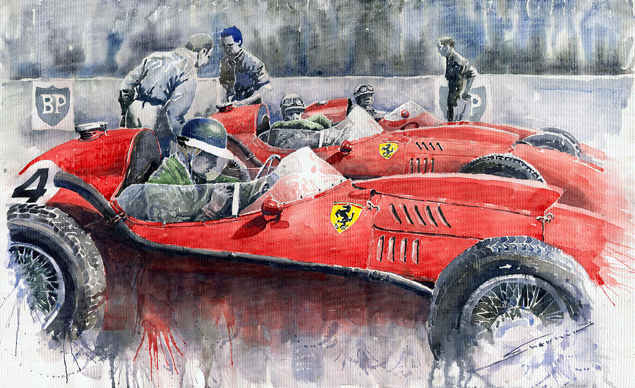 Car Painting - Ferrari Dino 246 F1 1958 Mike Hawthorn French GP  by Yuriy Shevchuk