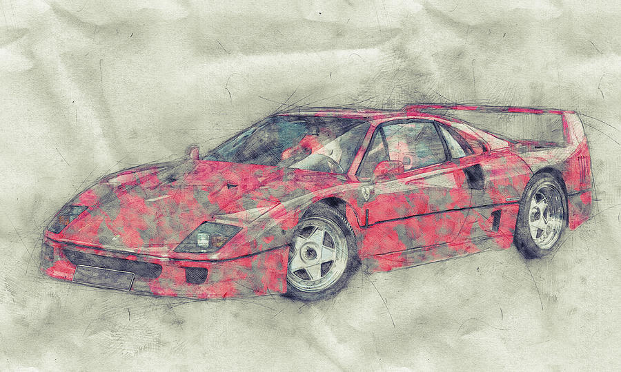 Transportation Mixed Media - Ferrari F40 - Sports Car 1 - 1987s - Grand Tourer - Automotive Art - Car Posters by Studio Grafiikka