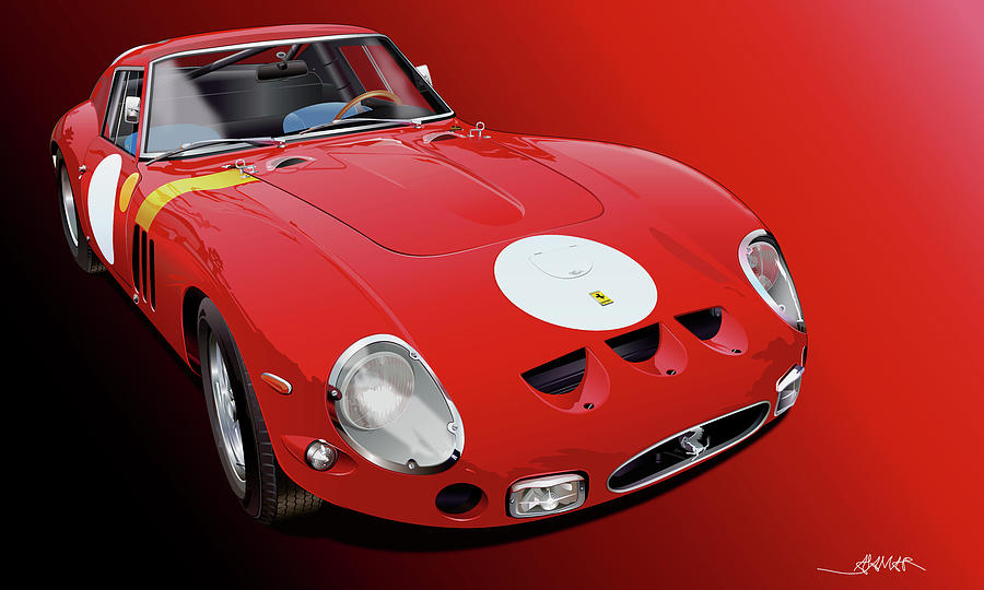 Ferrari GTO illustration Digital Art by Alain Jamar