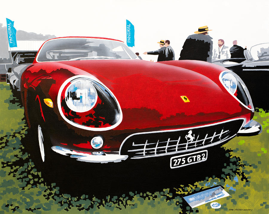 Red Painting - Ferrari On The Lawn by Robert Quisenberry