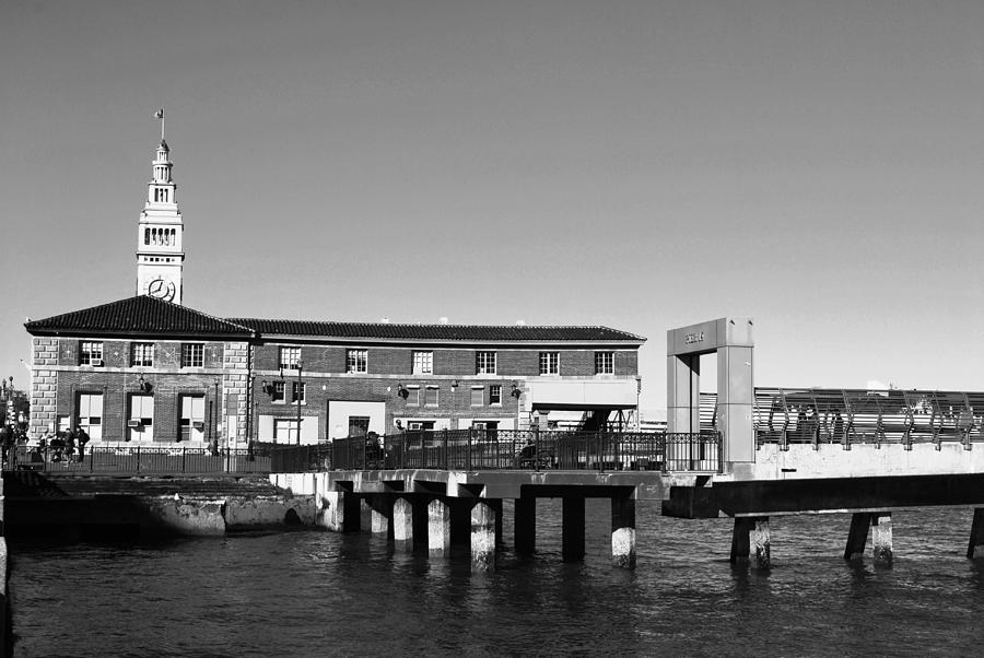 City Photograph - Ferry Building and Pinnacle Building - San Francisco Embarcadero - Black and White by Matt Quest