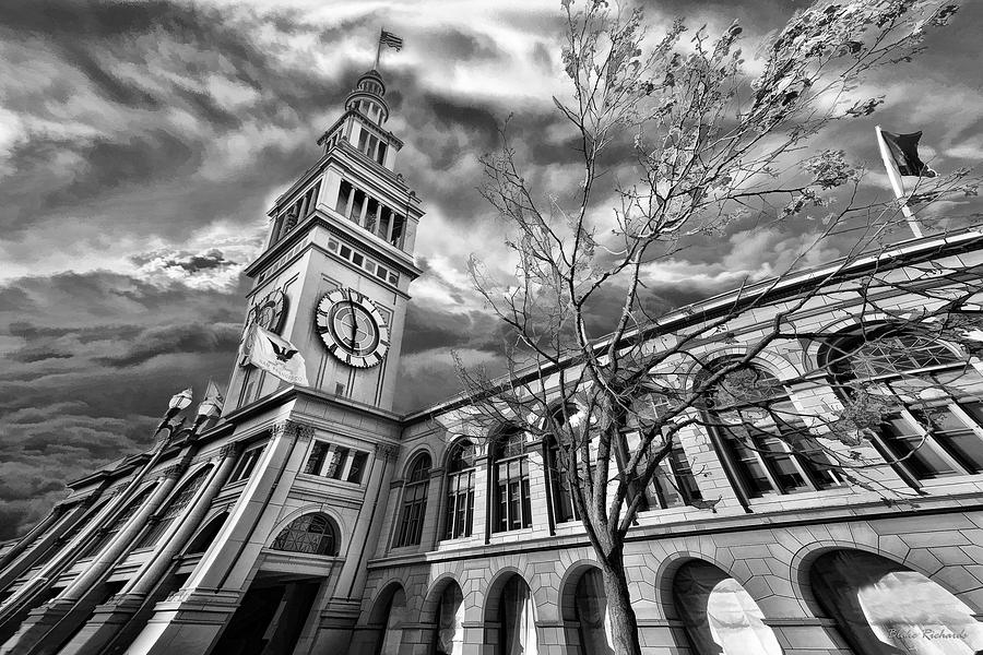Ferry Building Black  White Photograph by Blake Richards