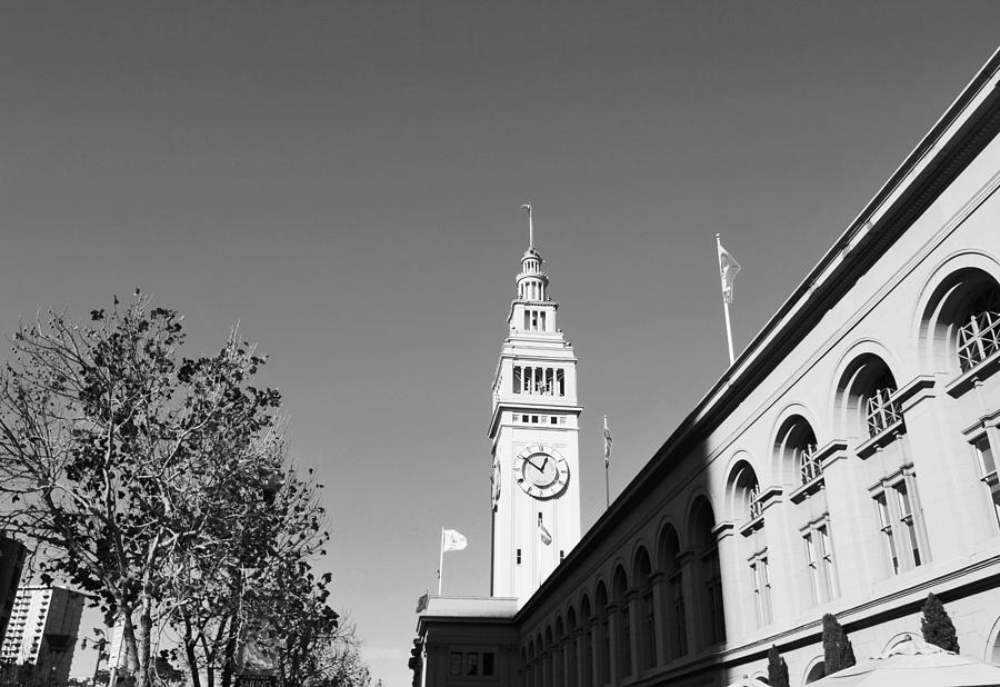 City Photograph - Ferry Building - San Francisco Embarcadero - Black and White by Matt Quest