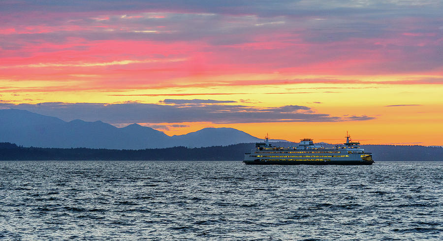 Ferry In Puget Sound Digital Art by Michael Lee
