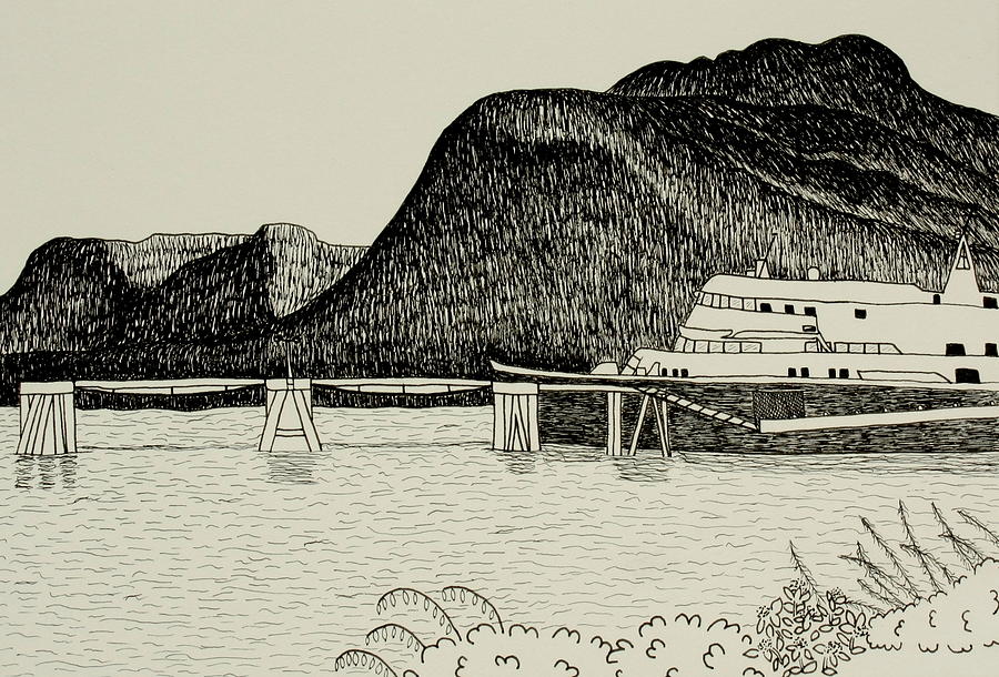 Landscape Drawing - Ferry by Kathryn Derbis