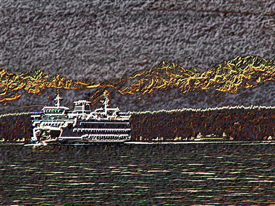 Mountain Digital Art - Ferry on Elliott Bay 3 by Tim Allen