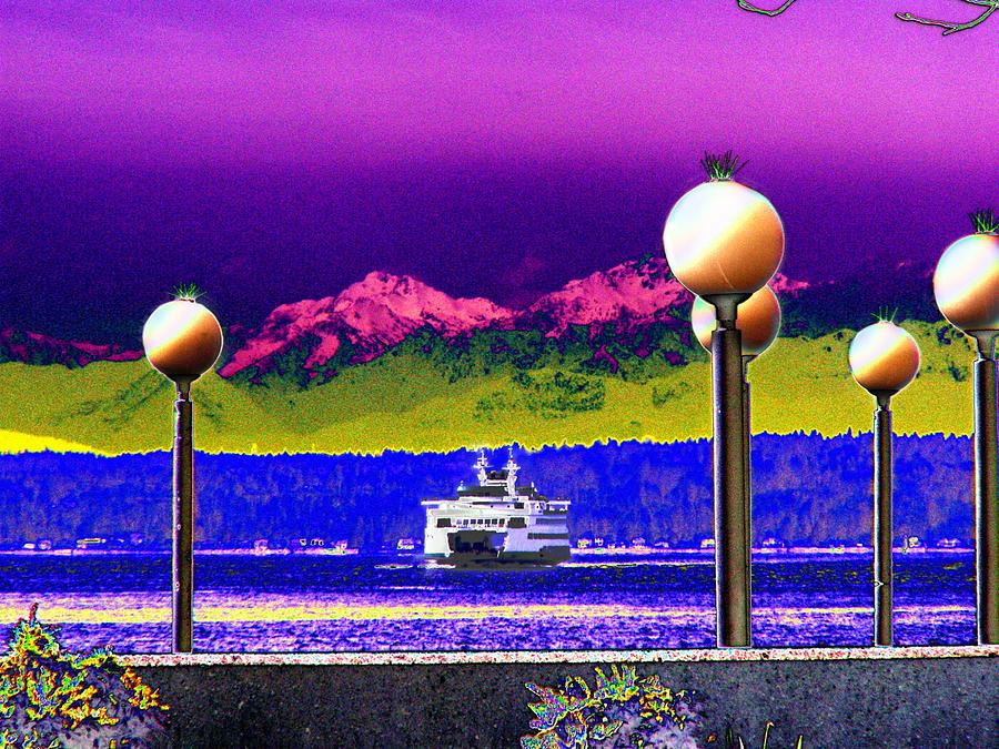 Seattle Digital Art - Ferry on Elliott Bay by Tim Allen