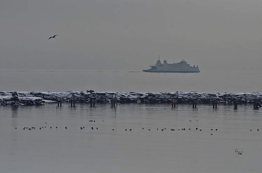 Ferry Photograph - Ferry on Snowy day by Alan Thal