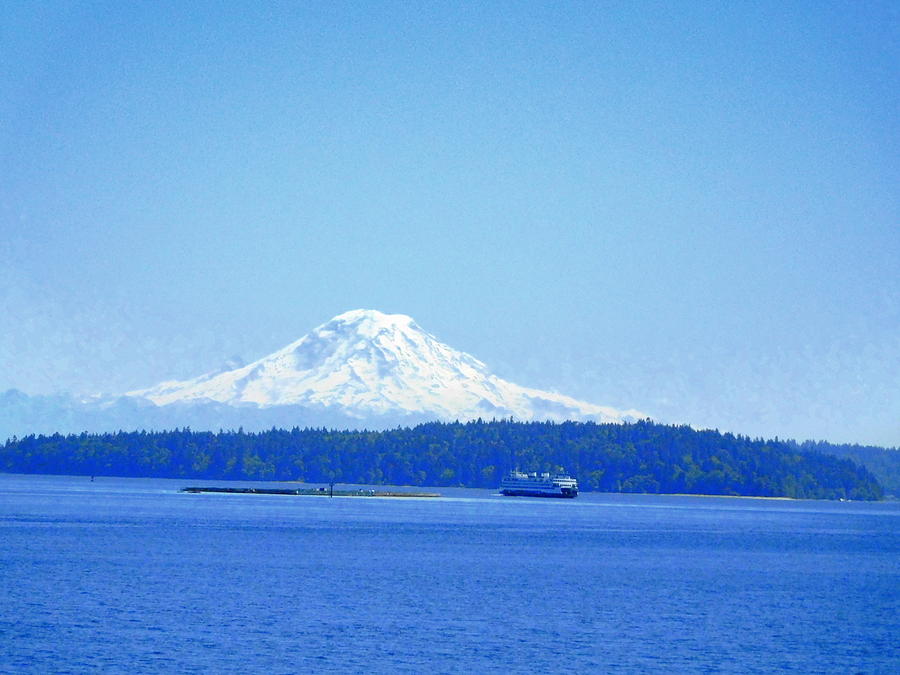 Ferry Passing MT Rainier Photograph by Maro Kentros - Pixels