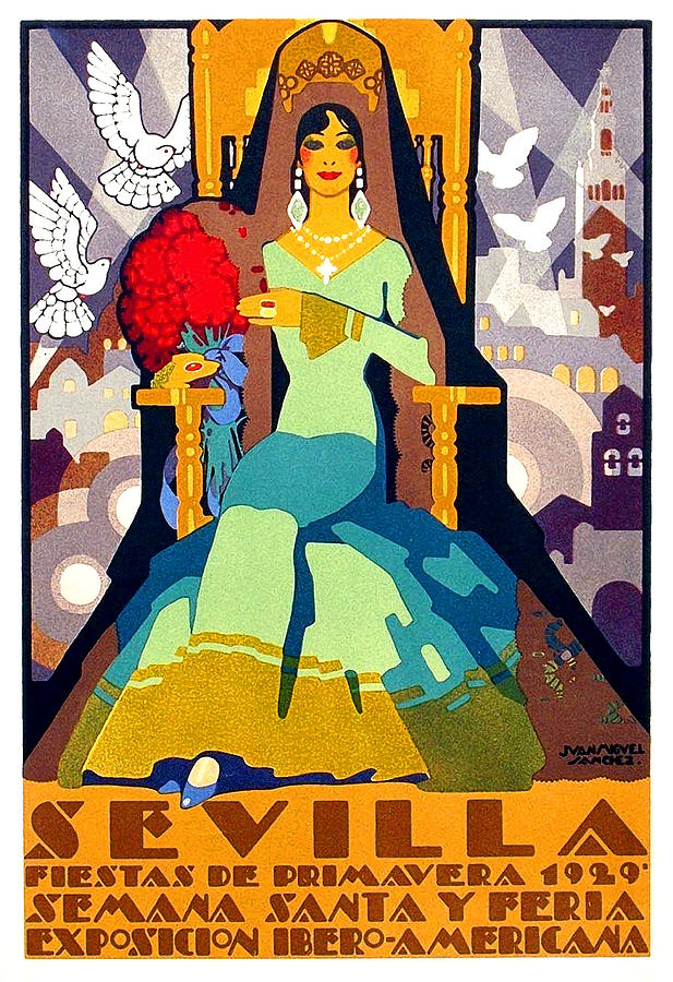 Vintage Painting - Festival in Seville, Spain, vintage travel poster by Long Shot